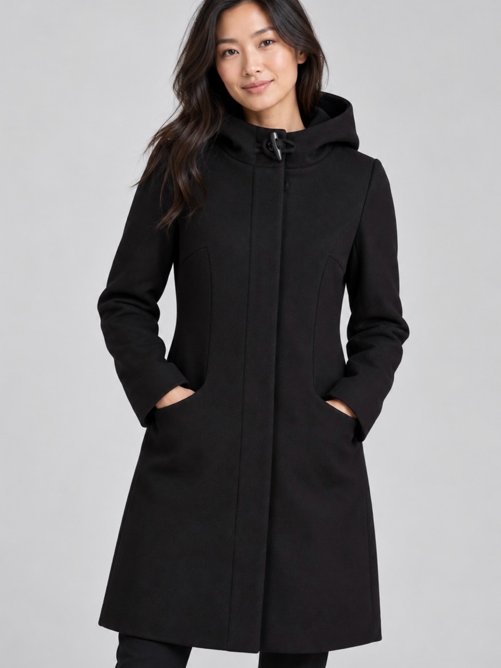Babaton Pearce Black Wool Cashmere Hooded Peacoat | XS